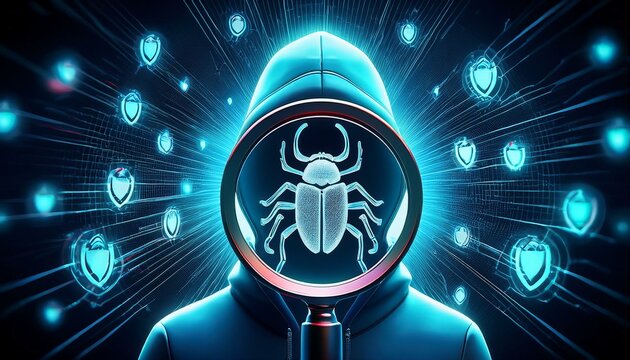 malware bug in target with magnifier scanning network vulnerability virus malware ransomware fraud spam phishing email scam hacker attack it security concept 3d illustration