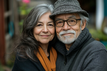 Happy senior couple. Beautiful portrait of married people, cheerful mature man and woman, older people enjoy marriage life together
