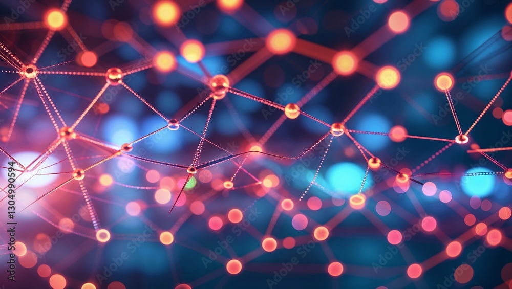 Poster visual representation of interconnected nodes and lines illustrating a digital network at night