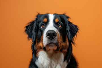 Fototapeta premium Bernese Mountain dog on minimalistic colorful background with Copy Space. Perfect for banners, veterinary ads, pet food promotions, and minimalist designs.