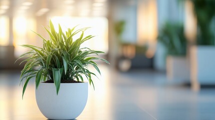 Modern office lobby with clean design, conveying simplicity and professionalism in a serene workspace.