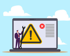 System error, software problem or system failure, security alert or hardware fault to be fixed, caution or maintenance concept