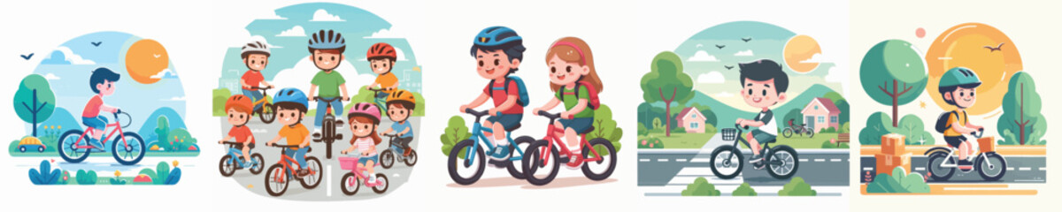 Vector of a young child riding a bicycle.