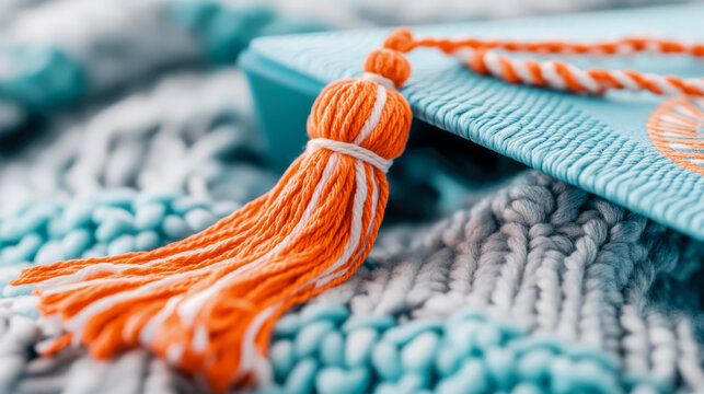 Graduation Day: Close-up of Mortarboard with Orange Tassel for Achievement Celebration