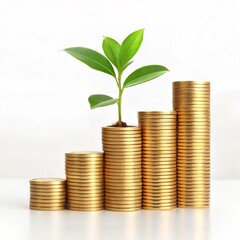Tree growing from a stack of coins representing financial growth and investment success