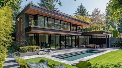 Obraz premium Modern Geometric Luxury Home with Sunlit Terrace