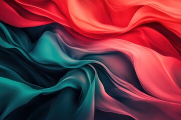 Obraz premium Vibrant waves of fabric in red and teal create an artistic display of color and texture in a well-lit environment