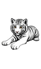 Fototapeta premium White Tiger Lying Down with Transparent Background