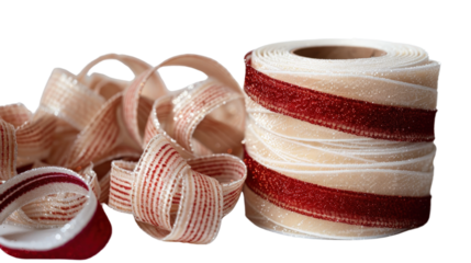 Elegant Red and Cream Decorative Ribbon with Sparkle for Crafting and Gift Wrapping Projects