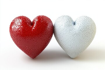 Fototapeta premium pixel art heart, red and white colors, showcasing digital creativity.