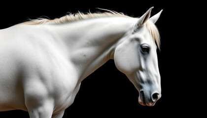 White Andalusian Horse Stallion on Black Background