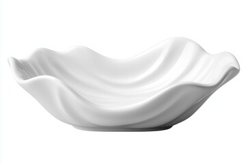 White ceramic bowl, unique wavy design, perfect for any decor. Elegant and stylish addition to your kitchen.