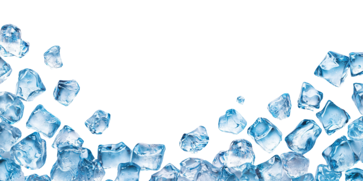 Scattered Blue Ice Cubes on Transparent Background 