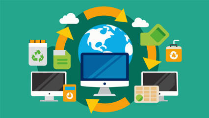 The schools computers and electronics are regularly recycled and refurbished reducing ewaste and promoting a more sustainable cycle of technology use.. Vector illustration