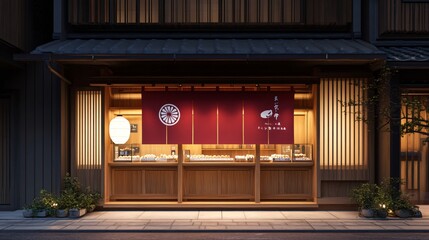 Traditional Japanese Shopfront at Night  Warm Lighting and Authentic Design
