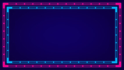 Obraz premium Rectangle neon glowing frame pink and blue colors on blue background