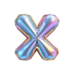  holographic iridescent letter x or times and multiply sign 3D isolated on white, transparent background png 
