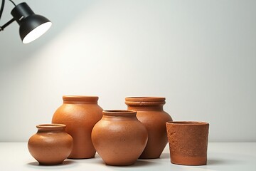 A Group of Vases Sit on a Table With a Light Shining on Them - Generative AI