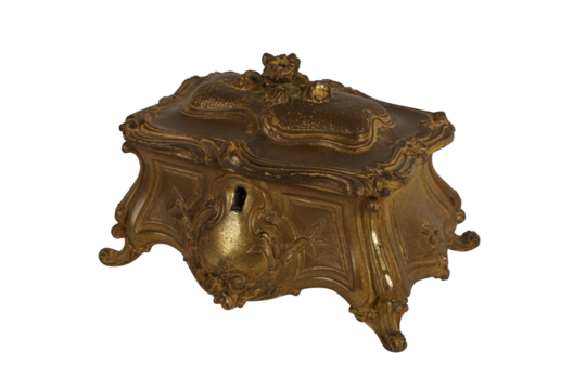 liquid chocolate dripping  Antique Footed Art Nouveau Gold Jewelry / Trinket Box Repousse Roses N B Rogers