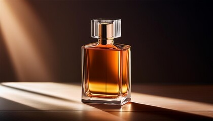Elegant Blank Perfume Bottle Mockup with Amber Liquid in a Warm Temperature and Natural Daylight
