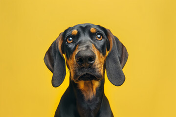 Black and Tan Coonhound dog on minimalistic colorful background with Copy Space. Perfect for banners, veterinary ads, pet food promotions, and minimalist designs.