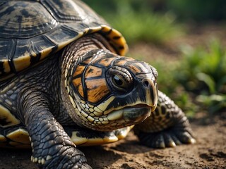 Close-Up of Colorful Turtle: Nature Conservation and Habitat in Biodiversity Ecosystem