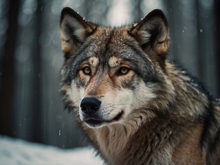 Fototapeta premium Gray Wolf: Majestic Wildlife Close-Up in Snowy Forest Habitat