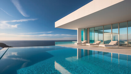 Fototapeta premium Experience serene luxury at this stunning villa with an infinity pool overlooking the vast ocean.