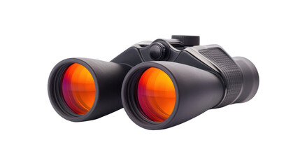 High-quality binoculars with orange lens, perfect for outdoor adventures, wildlife observation, or sporting events, ample copy-space. Isolated on white background or PNG
