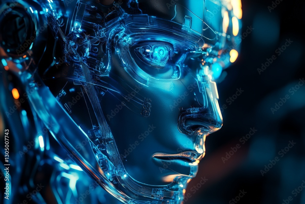 Leinwandbilder futuristic robotic head design with intricate details and glowing elements in a high-tech environmen
