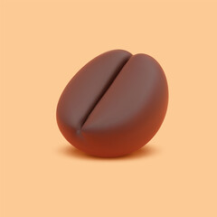 Brown coffee bean with smooth surface and deep cleft on light orange background