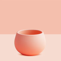 Peach colored pot on peach surface with peach background in minimalist style and studio lighting
