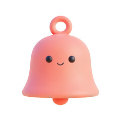 Pink bell with cute face and small clapper on plain white background in cartoonish style