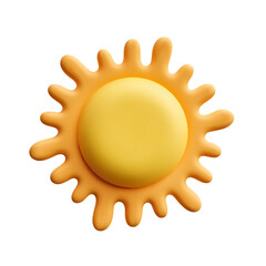 Yellow sun with rounded rays and glossy texture isolated on white background in cartoonish summer theme