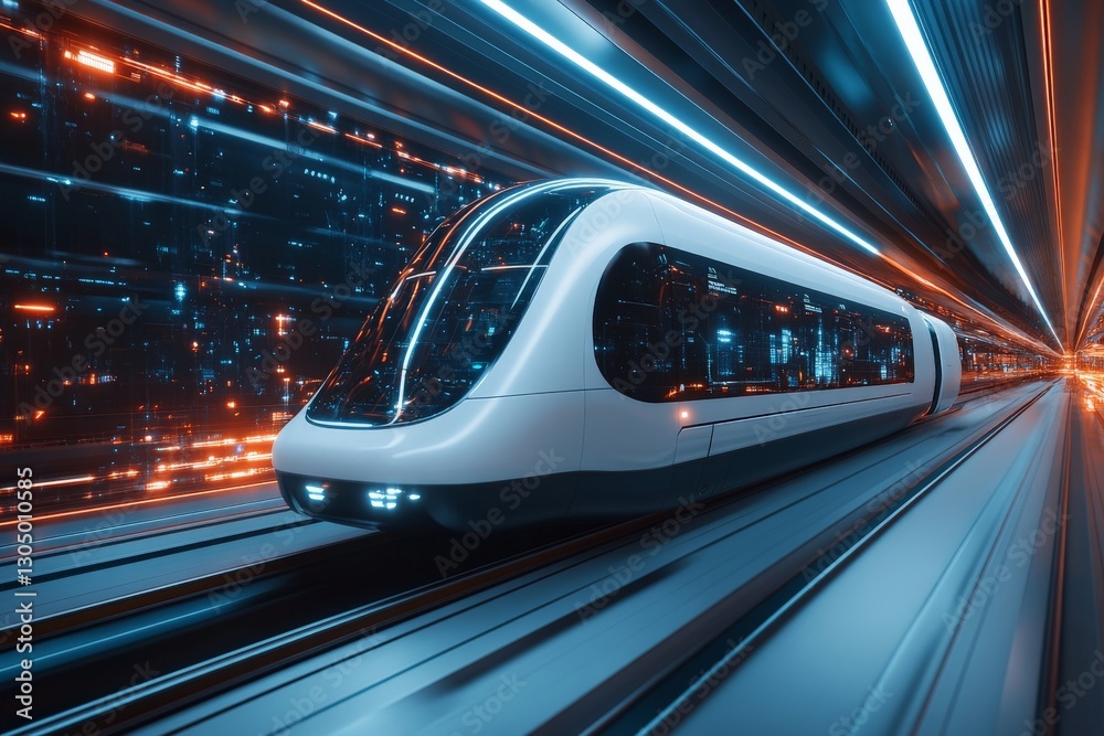 Aufkleber Futuristic train travels through a high-tech tunnel with glowing lights and dynamic energy patterns