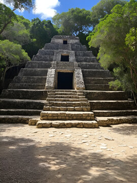 sight of the sacbe inside the Mayan archaeological Labna enclosure in Yucatan, Mexico.