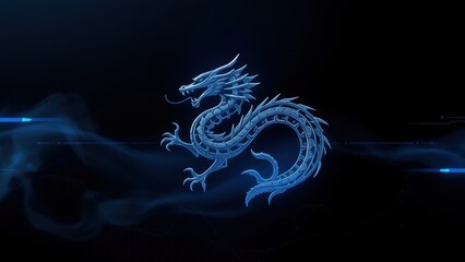 Hyper punk dragon in the middle on a dark background