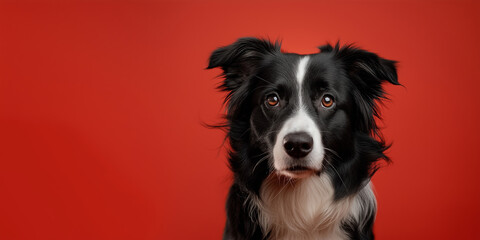 Fototapeta premium Border Collie dog on minimalistic colorful background with Copy Space. Perfect for banners, veterinary ads, pet food promotions, and minimalist designs. 