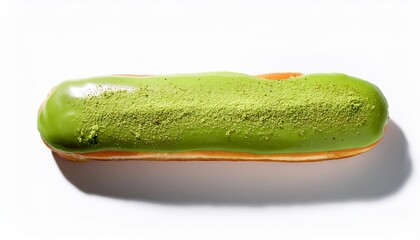 Long John Matcha Donut with Glaze Toping on White Background Isolated