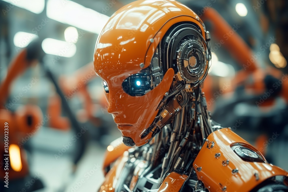 Aufkleber Robot with intricate design in a modern factory setting showcasing advanced technology and automation