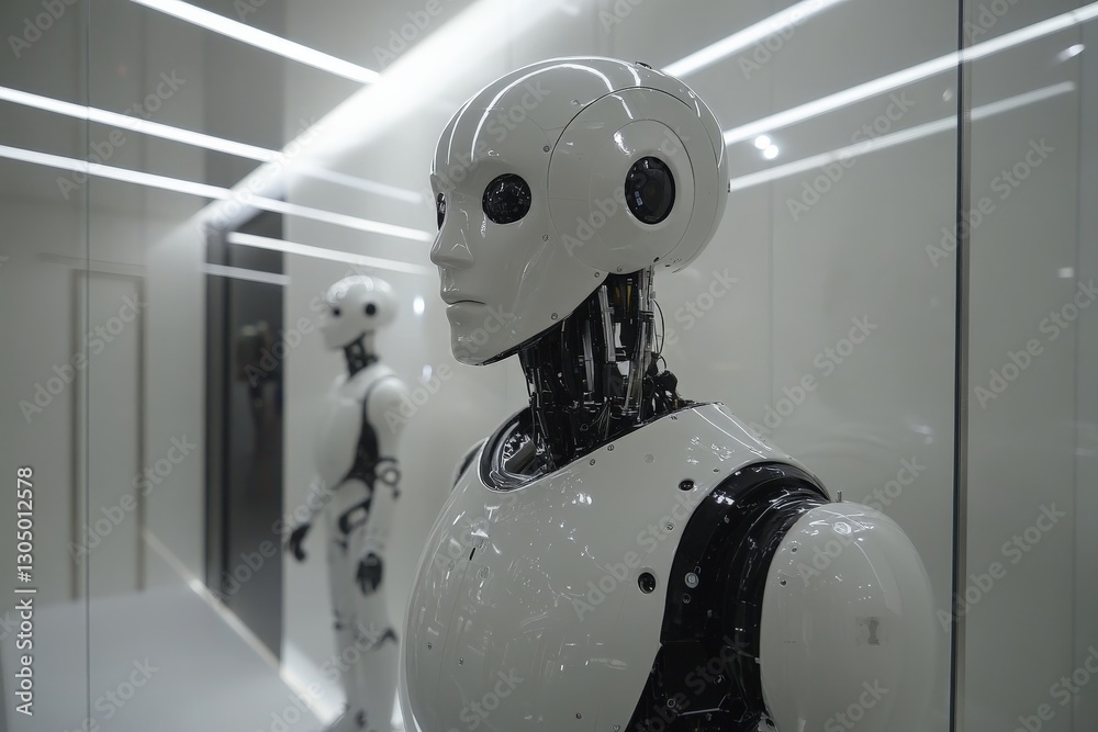Poster innovative humanoid robots displayed in a modern exhibition showcasing advanced technology trends an
