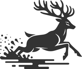 Deer skidding slightly on a wet surface while running animal silhouette vector