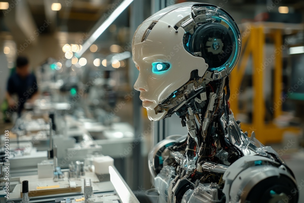 Leinwandbilder advanced humanoid robot showcased in a high-tech assembly line during a demonstration of innovative 
