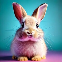 Obraz premium Adorable fluffy bunny posing on vibrant background