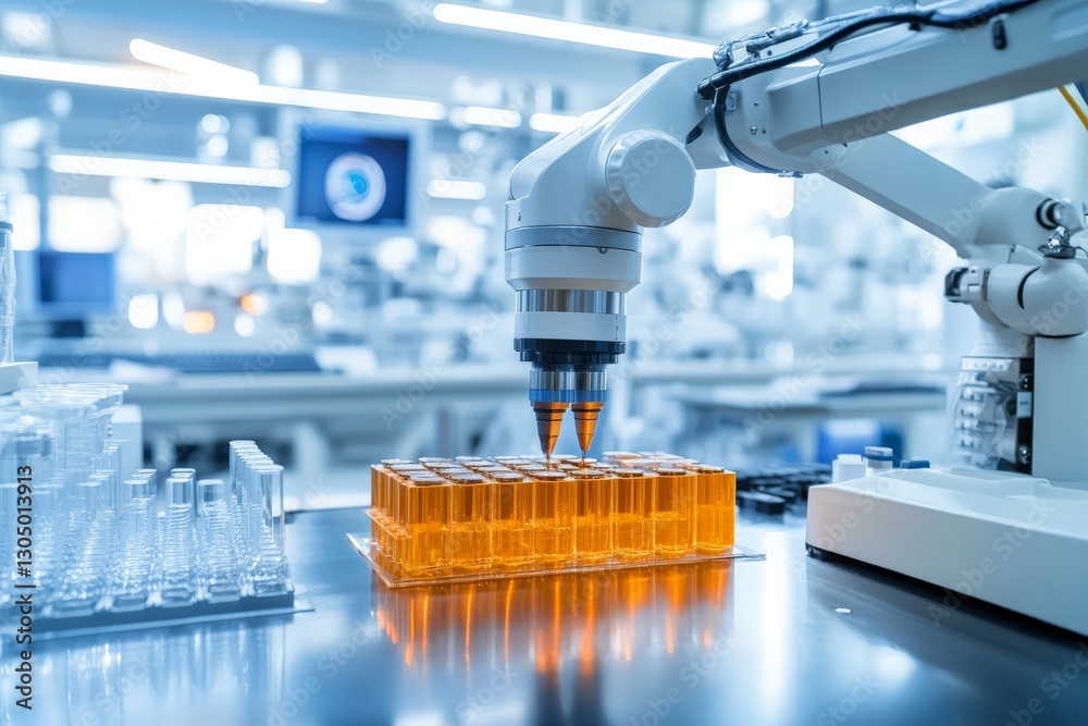 Aufkleber Robotic arm performing precise liquid handling in a modern laboratory setting during a research experiment
