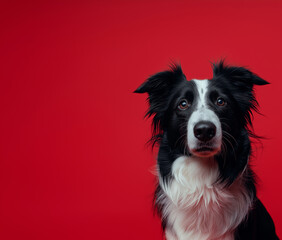 Fototapeta premium Border Collie dog on minimalistic colorful background with Copy Space. Perfect for banners, veterinary ads, pet food promotions, and minimalist designs. 