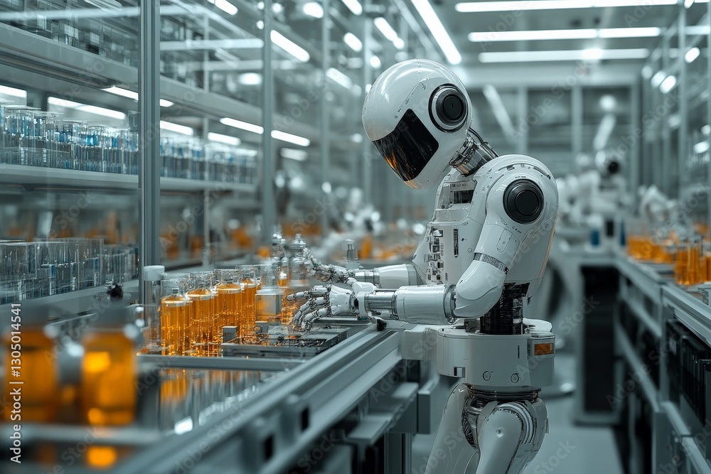 Aufkleber Advanced robot working in a high-tech laboratory during a busy daytime shift