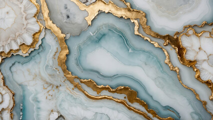 Fototapeta premium Elegant turquoise and white marble texture with gold accents creates a luxurious abstract background.
