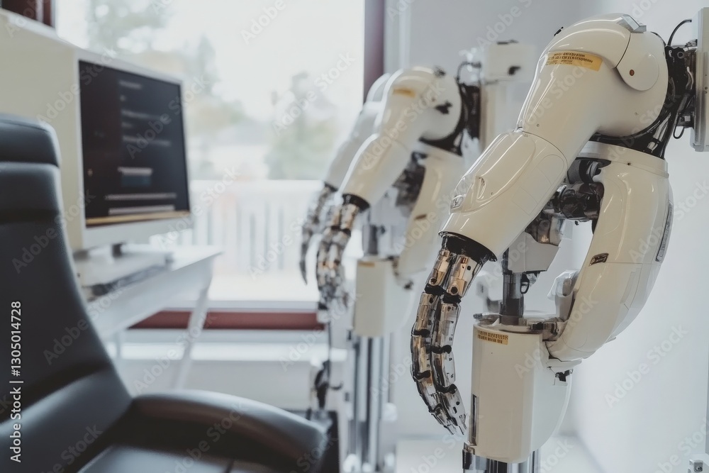 Aufkleber Robotic hands positioned in a modern workspace showcasing advanced technology in automation and design