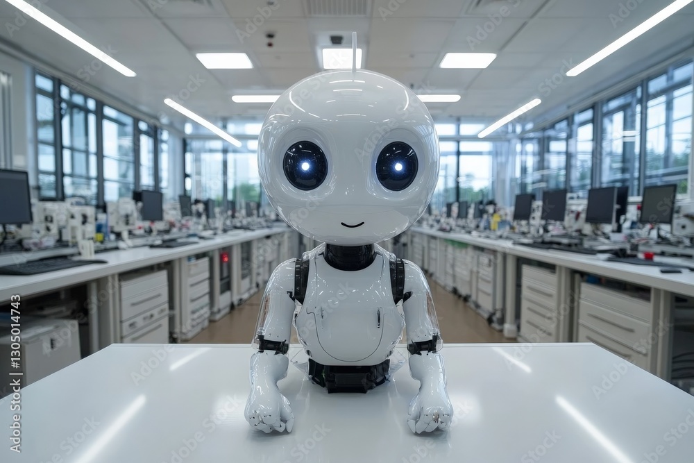 Aufkleber Advanced robotic assistant demonstrated in a high-tech research lab showcasing artificial intelligence and modern design